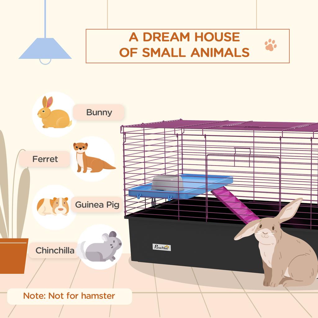 Chinchillas Small Rabbit Guinea Pig Small Animal Cage, Pet Playhouse, with Platform, Ramp, 99 X 52 X 53cm, Black
