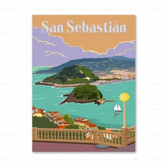 Spanien Amalfiküste Santorini Französische Riviera Italien Druck Kunst Leinwand Poster Für Wohnzimmer Dekoration Zuhause Wandbild