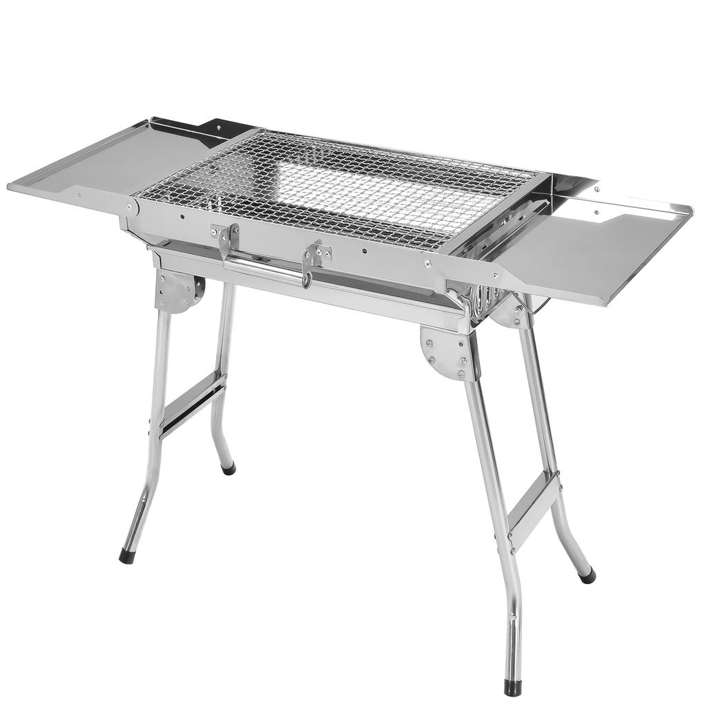 Fkstyle At Assembles In Just a Few Foldable Barbecue Stainless with Side Tables On Both Grill Charcoal for Compact Silver [Ultra-lightweight 3.3kg!