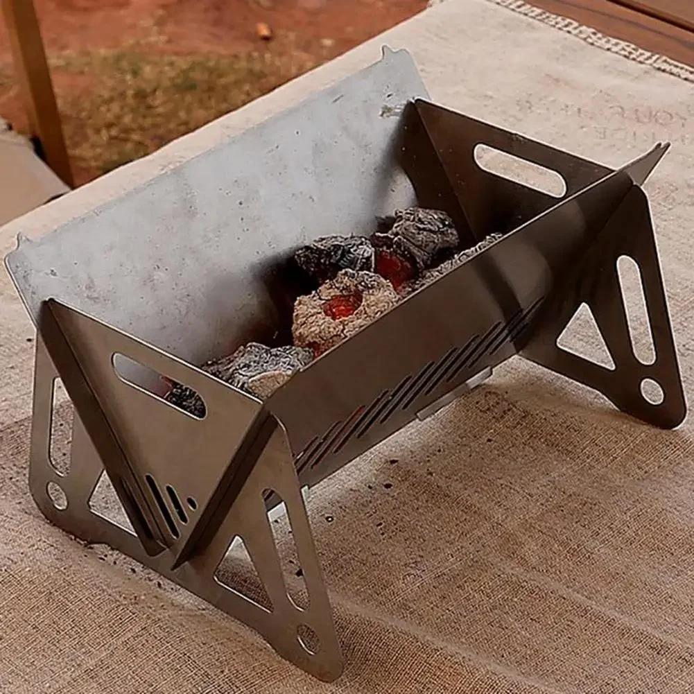 Multifunction Charcoal BBQ Grill Folding Furnace Barbecue Stainless Steel Barbecue Kitchen Utensils Mesh Wood Stove Outdoor Bar