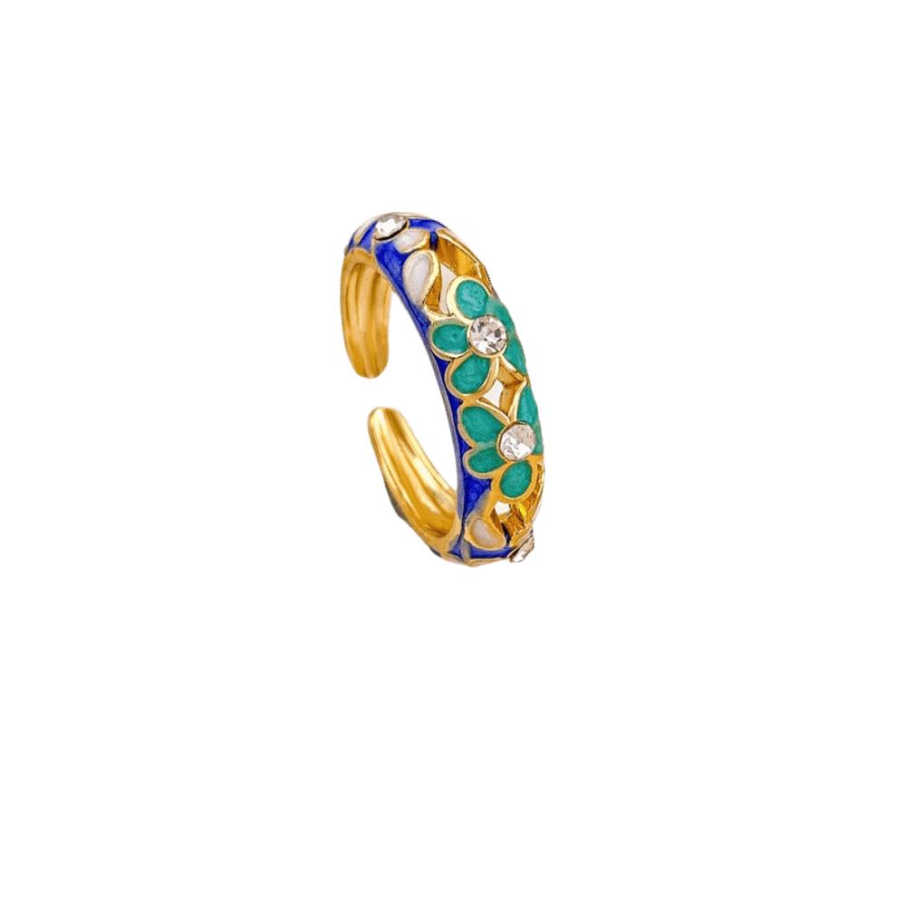 

Classic Colorful Enamel Flower Rings Engraved Gold Plated Ring Vintage Geometric Rings Female Style 5