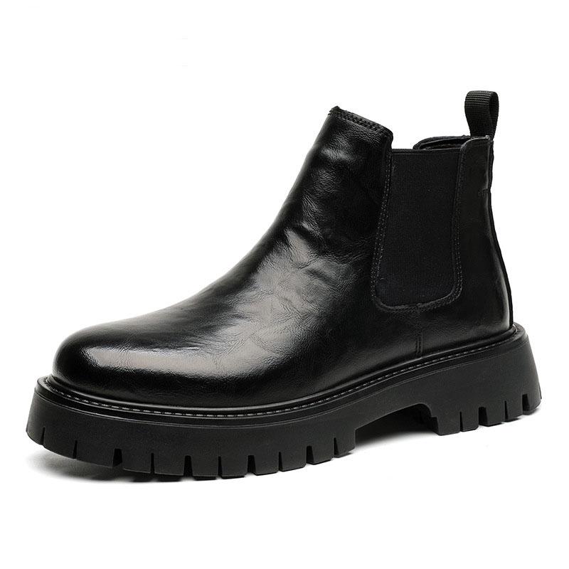 men's casual business office chelsea boots autumn winter shoes cowboy natural leather boot black stylish platform ankle botas