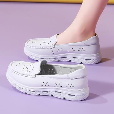 Damskie mokasyny na platformie buty pielęgniarskie damskie letnie ażurowe buty casualowe białe skórzane buty dla matki