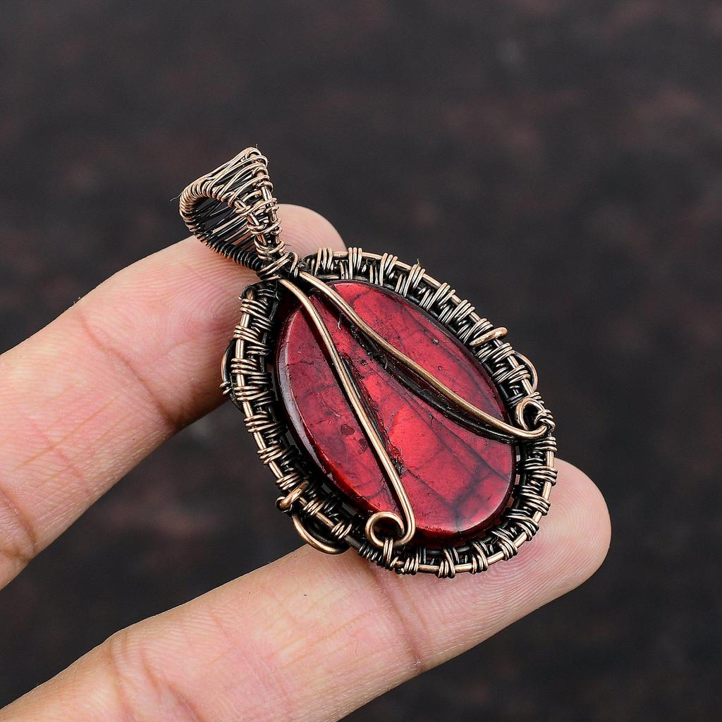 Red Fire Labradorite Pendant Copper Wire Wrapped Gemstone Pendant Handmade Dainty Copper Jewelry Designer Pendant Wire Wrap Jewelry For Gift