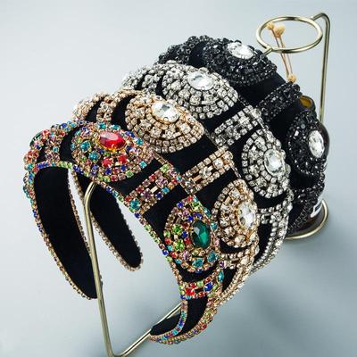 1PC Women Hair Hoop Gold Velvet Crystal Wide Edge Sponge Hair Ornament Vintage Headband