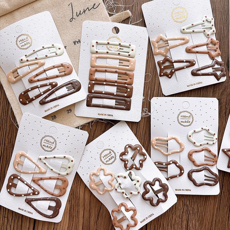 5Pcs Milk Coffee Color Polka Dot Children's Hairpins BB Clip Baby Girls Bangs Hairpin Hair Clips Kids Headwear Hair Accessories