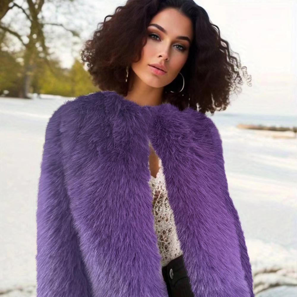 

2024 New Autumn and Winter Drag Round Neck Short Jacket Imitation Fur Jacket Women s Fashion Temperament Solid Color Street Casual S