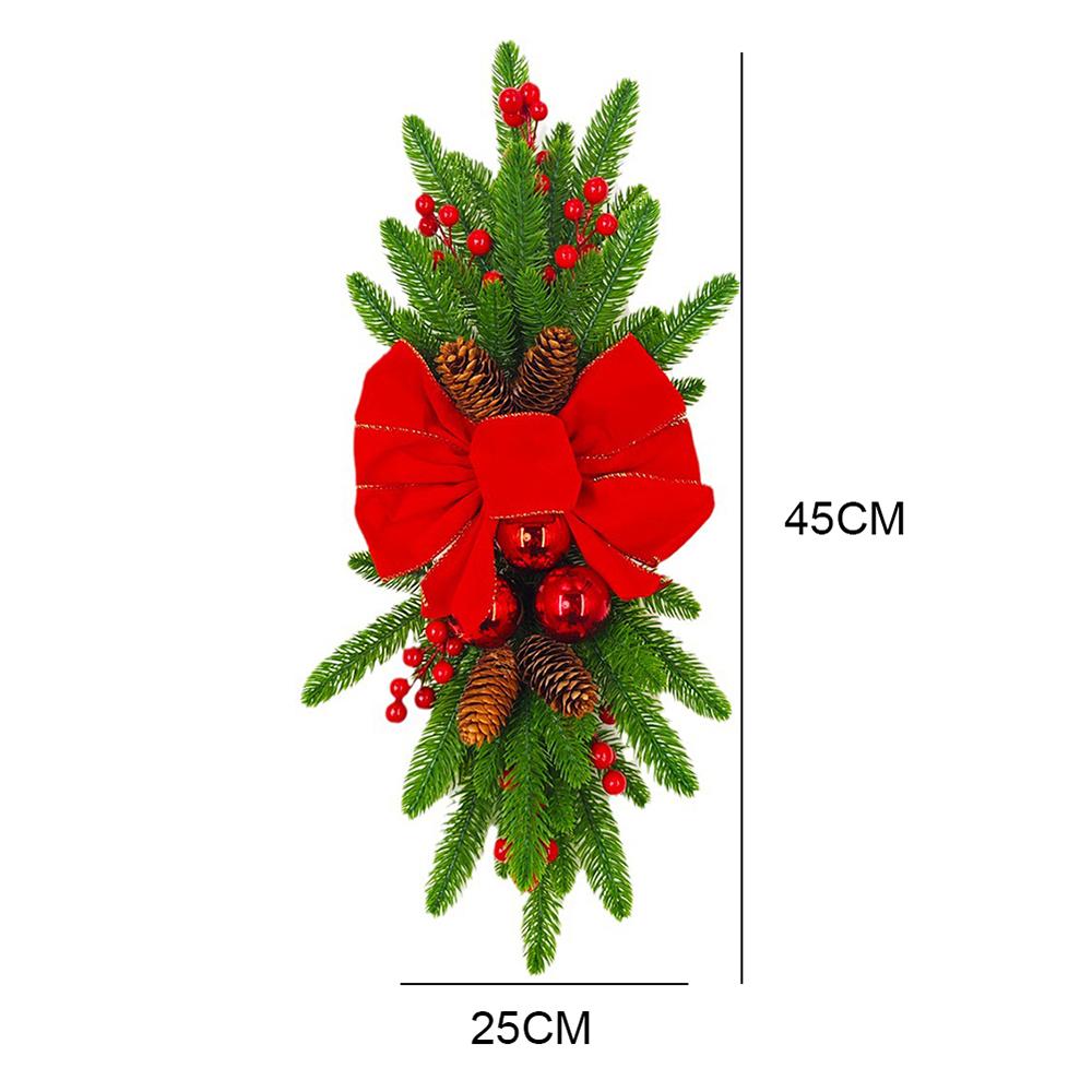 Christmas Light Up Garland Artificial Prelit Stairway Trim with Pinecones&Bowknot Festival Theme for Stair Front Door Decoration