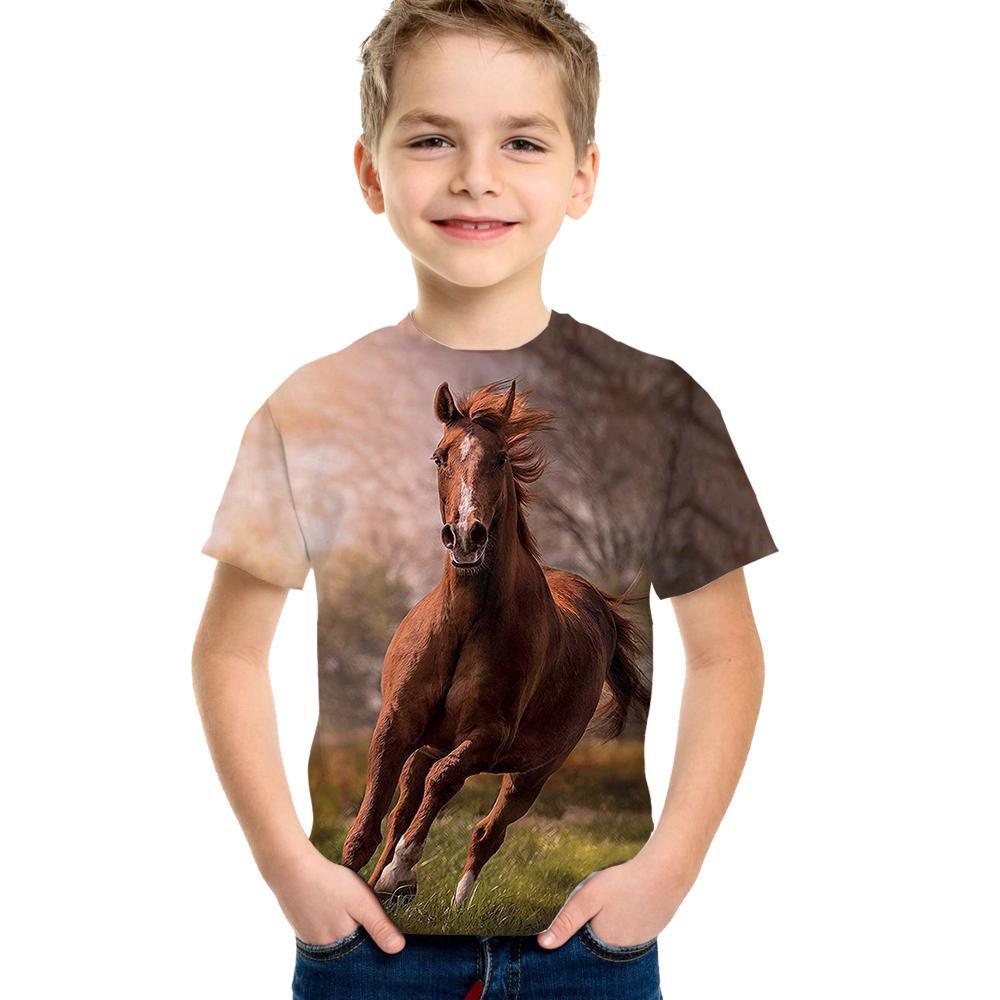 

Детская одежда, футболка с изображением лошади для девочек, 19 цветов, одежда для маленьких мальчиков, 3d футболка для мальчиков, детская футболка для детей от 9 до 12 лет, корейская 140
