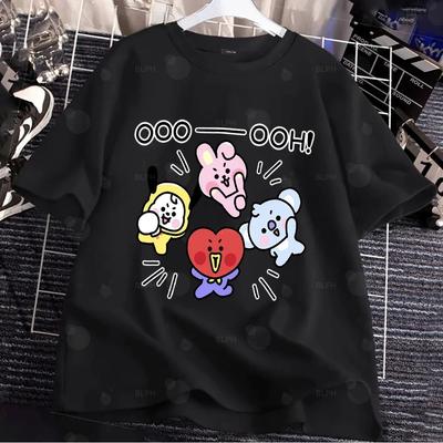 Cute BT21 Print Family Matching Hoodies Casual Long Sleeve BTS Jersey Soft Pullover Sweatshirt for Parent-Kid Daily Outwear