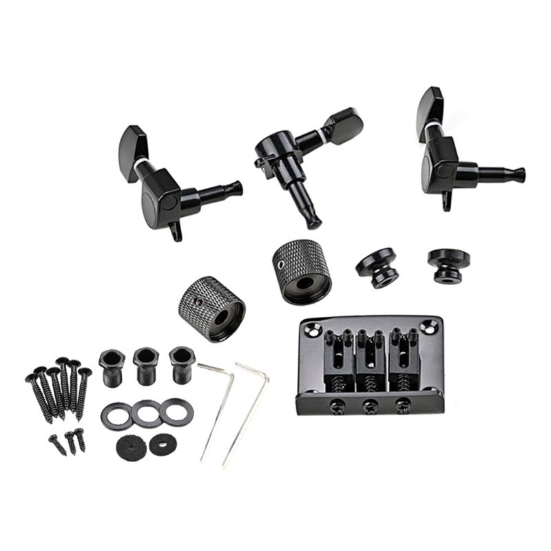 Practical 3 Strings Guitar Bridge Set Guitar Saddle Bridge with Screw Control Knob Wrench Guitar Replacement Accessories