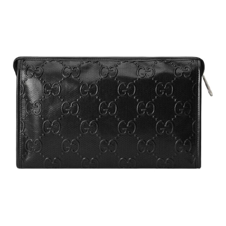 Gucci Monogram Logo Embossed Leather Cosmetic Bag Unisex Cosmetic Bag Black 625568-1W3AN-1000 Basic Set (Bag+Dust Bag)