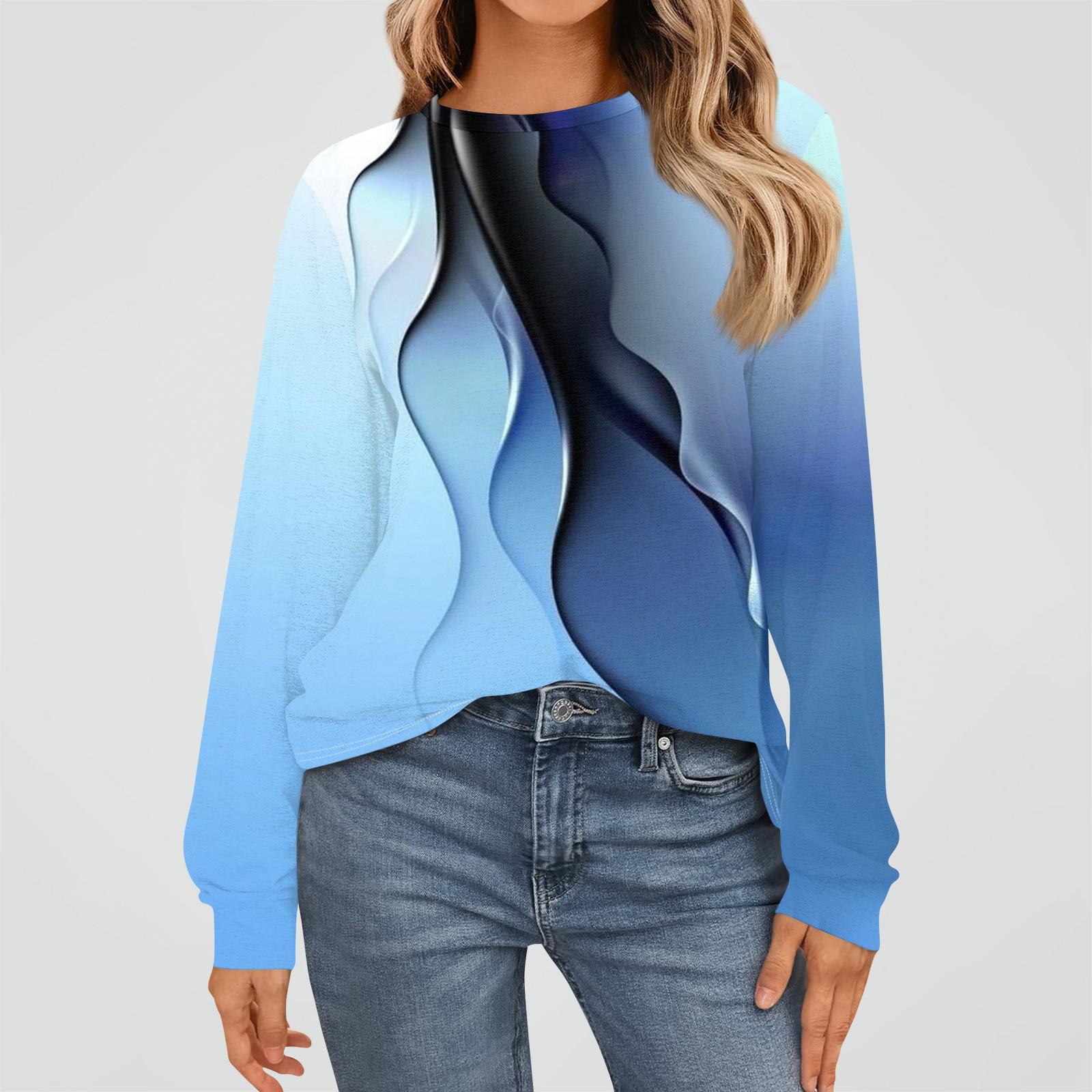 

Женская мода рубашки с длинным рукавом свободные облегающие с круглым вырезом базовые топы повседневные наряды L синий