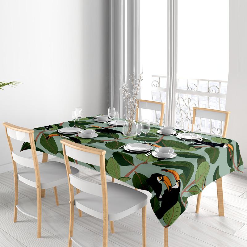 Outdoor Green Leaves TableclothBirds Print Dining Room Decoration Waterproof Non-slip Home Decor Cloth for Kitchen XXL