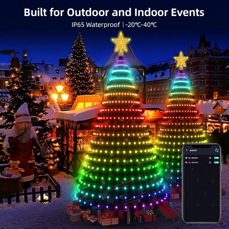2.1m/6.9ft Christmas Tree String Lights with Star 400LEDs String Lights DIY Text Pattern APP Remote Indoor Outdoor Decor