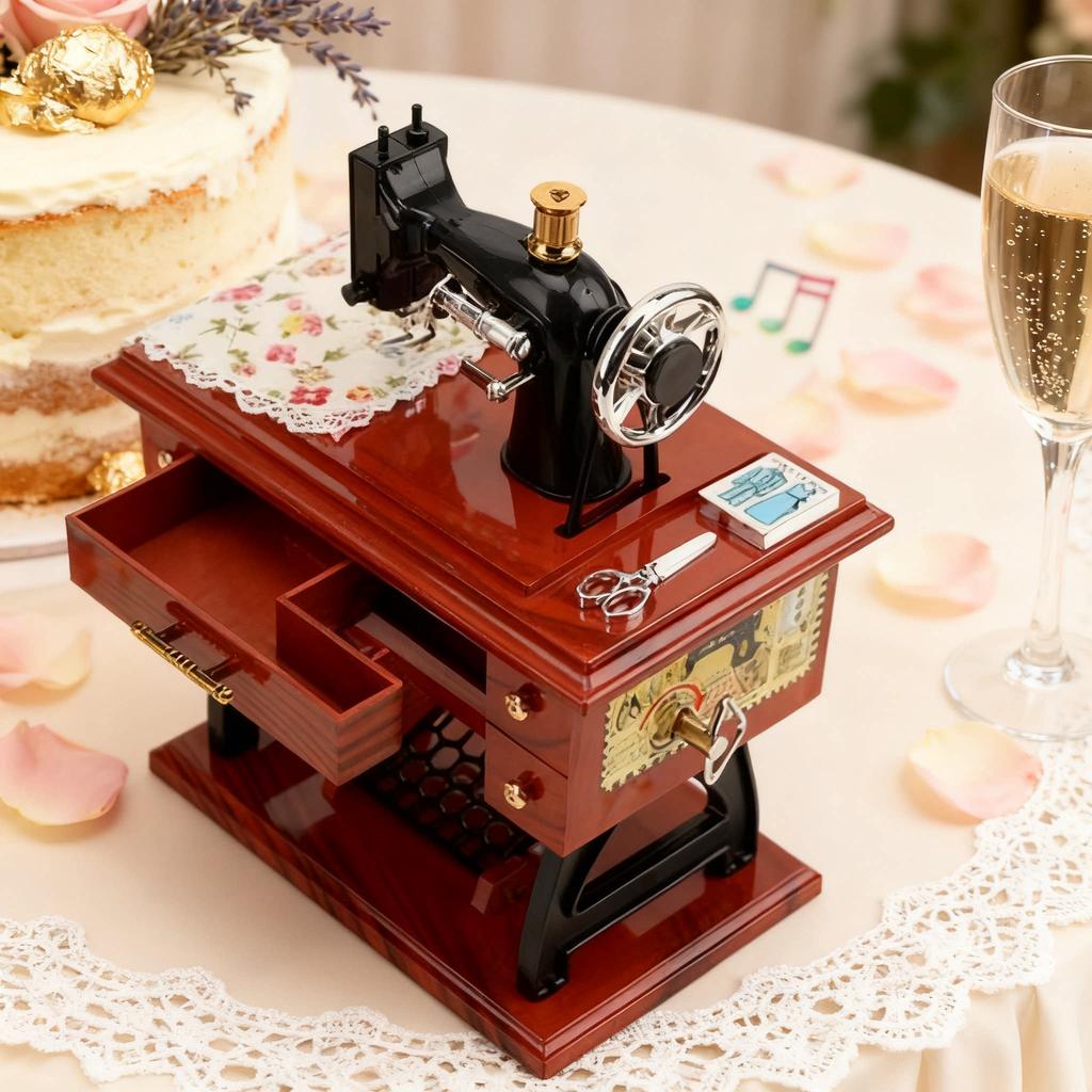 Vintage Sewing Machine Music Box Wooden Music Box Home Decor Gift Living Room, Bedroom, Dining Table Decor