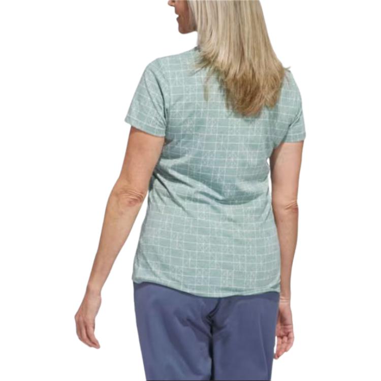 Adidas Logo Embroidered Plaid Half High Neck Short Sleeve Drop Shoulder T-Shirt Women T-Shirt Green IV6987