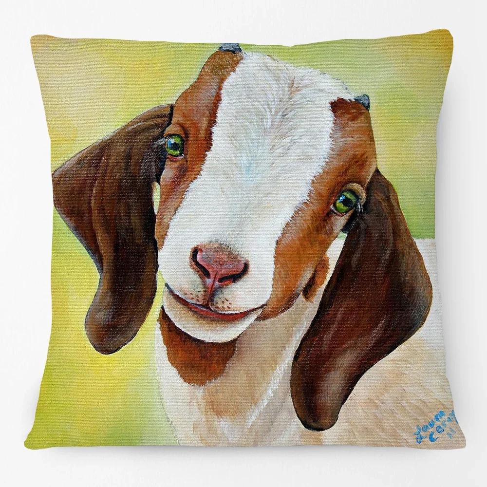 Oil Painting Farm Animals Poster Cushion Cover Cow Sheep Goat Rustic Style Home Decorative Square Pillow Case