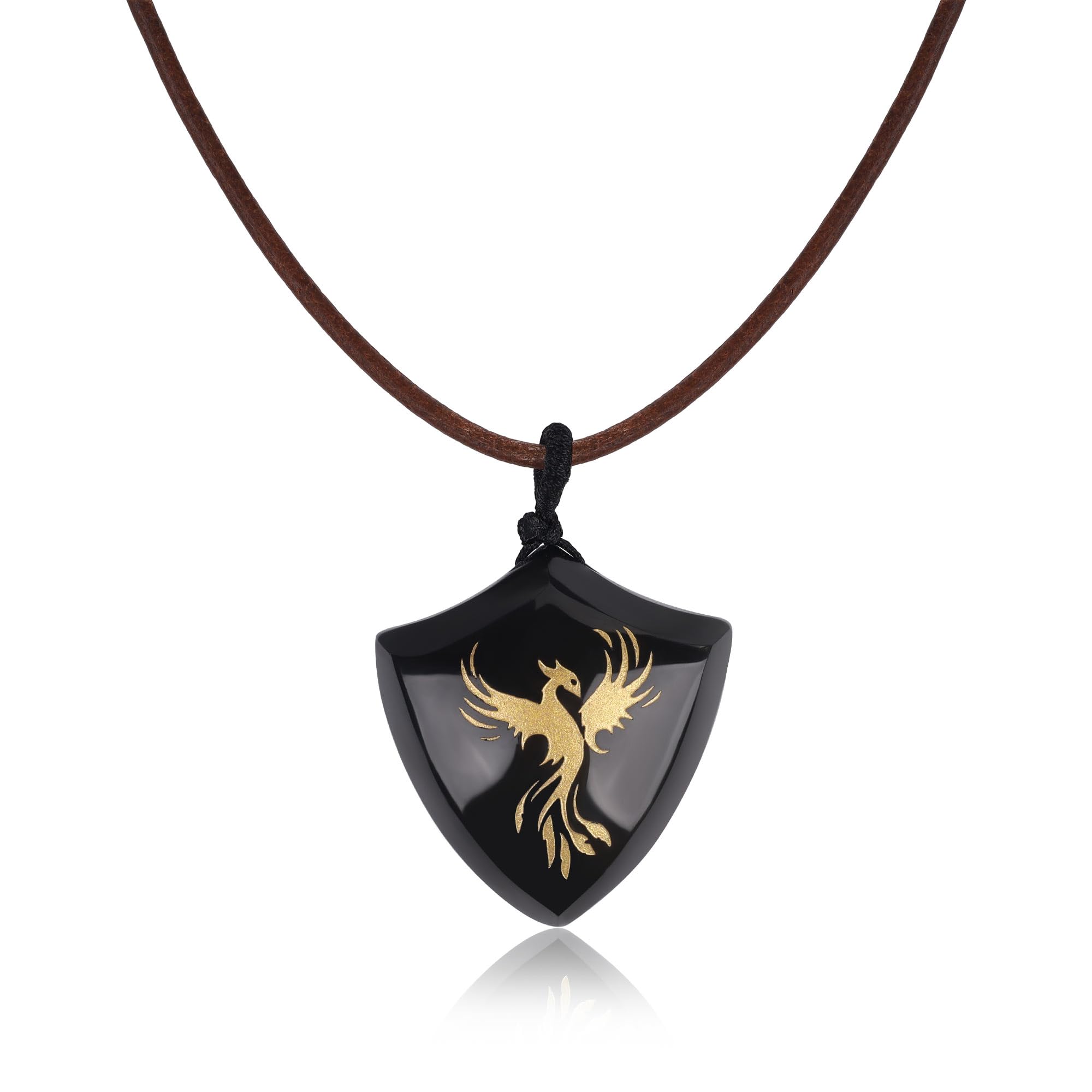 

Phoenix Obsidian Shield Amulet Necklace for Men and Women [Coai] чорний