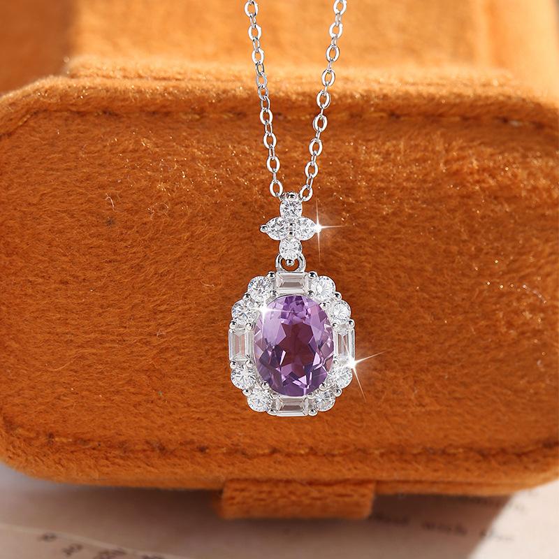 S925 Sterling Silver Natural Gemstone Necklace for Women, Multi-Color Crystal Pendant, Versatile Jewelry