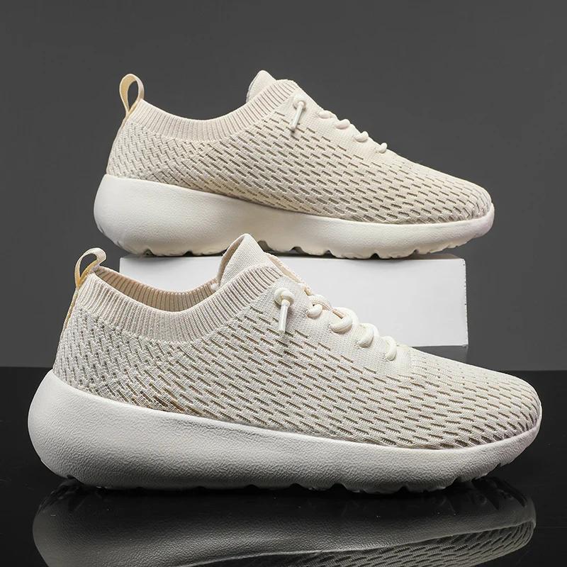 

Man Shoes Knitting Sock Sneakers New Lightweight Soft-soled Running Shoes for Women Flying Woven Round Head Casual Breathable Me 35 сірий колір