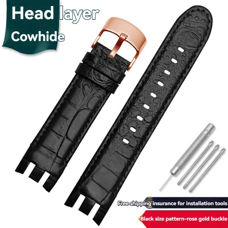 Pulsera de Interfaz Curva Dedicada de 21 mm para Reloj Swatch Correa de Cuero de Vaca para Hombre YRS403 YRS412 YRS402g Correa de Piel de Ternero con Herramientas