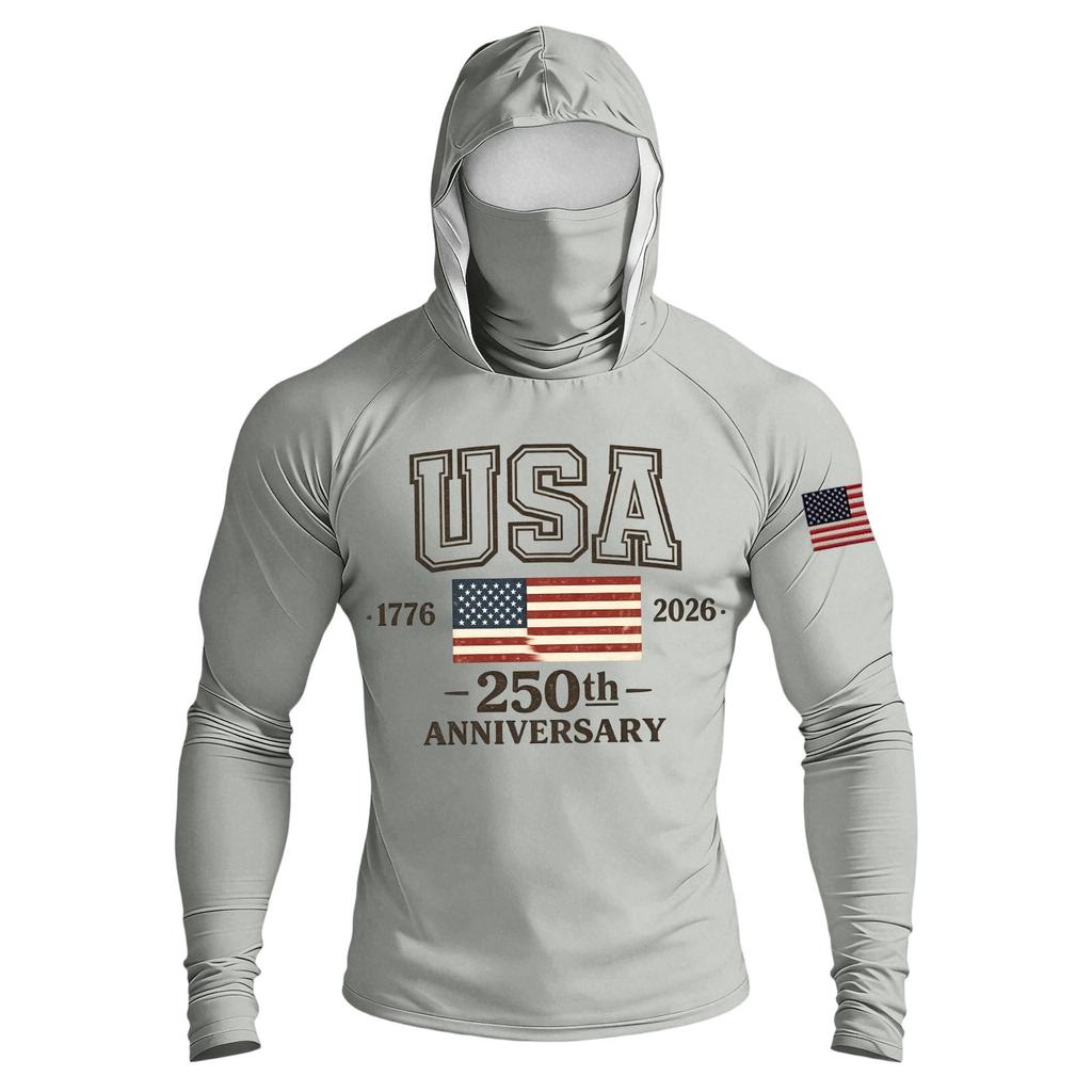 Men's Casual Raglan Sleeve Hooded Long Sleeve Sun Protection Shirt USA 250th Anniversary Graphic Lightweight Performance Top