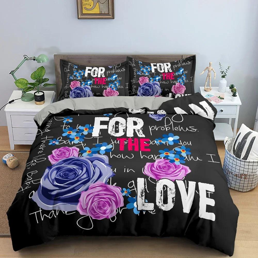 

Красивые цветы LOVE пододеяльник комплект для декора спальни роскошный комплект постельного белья английские буквы фон королевское постельное белье US Twin 173x218cm