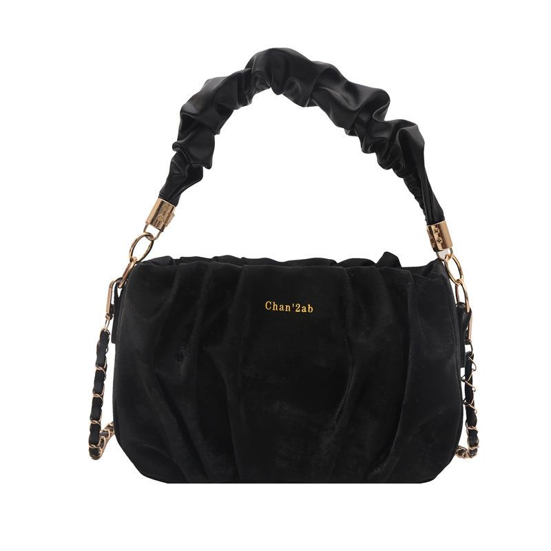 New bag women's 2025 fashion trend messenger bag versatile casual chain shoulder bag solid color portable pleated bag