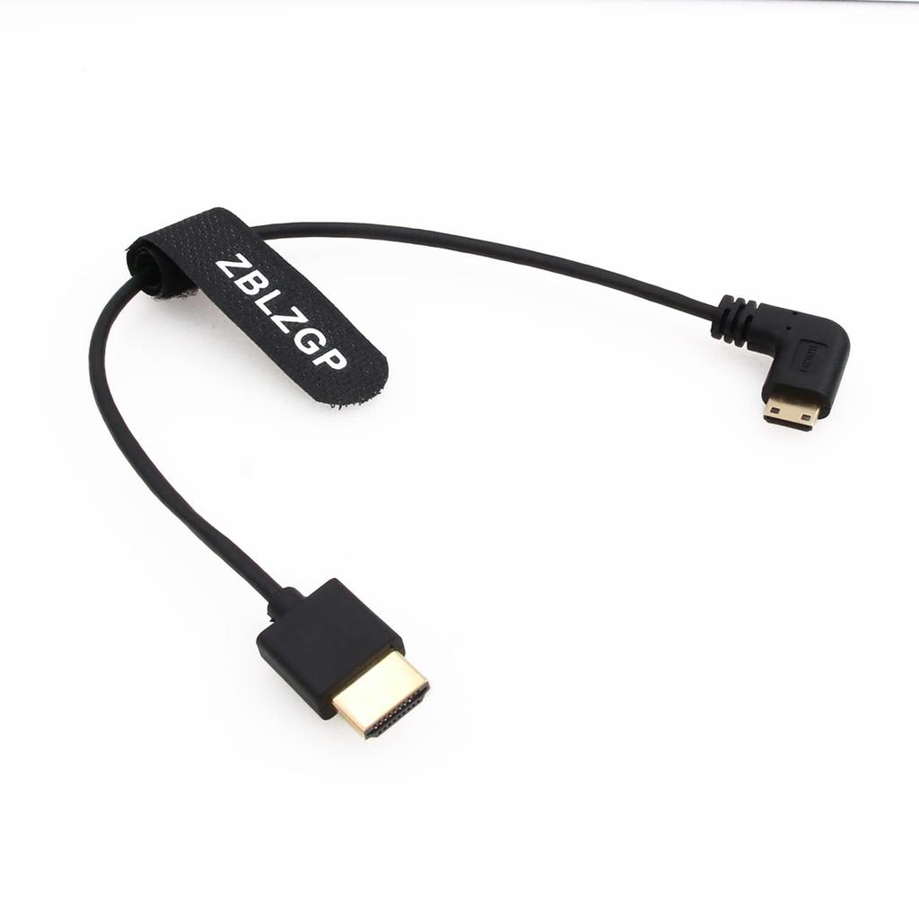 ZBLZGP 8K HDMI Type A HDMI Braided Coiled Compatible with Canon and Blackmagic Pocket Cinema Cameras Mini HDMI to Cable, 2.1 Right/Left Angled, Sony,