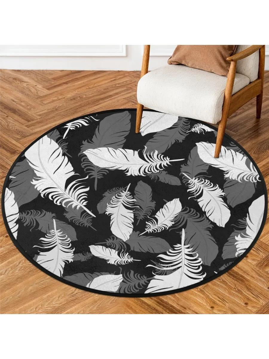 

Bird Feather Pattern Round Rug – Soft Washable Non-Slip Low Pile Mat for Kids Room, Bedroom & Bathroom 60cm