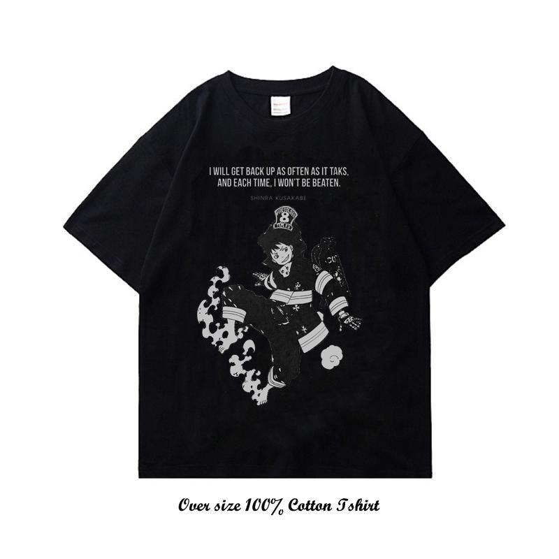 

Fire Force Vintage Print Мужская Женская Повседневная Футболка с коротким рукавом Уличная Хип-Хоп Большие Футболки Из Хлопка Harajuku Верхняя Одежда XXXXL
