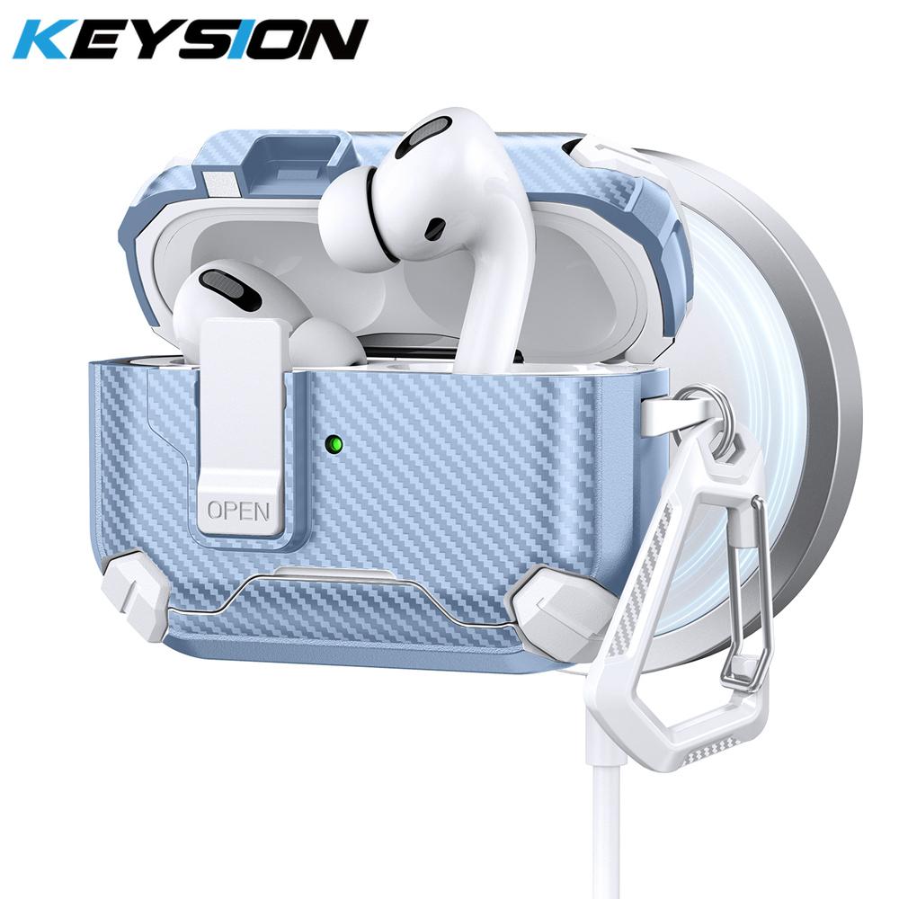 KEYSION Magnetic Automatic Switch Earphone Case for Airpods Pro 3 Pro 2 Shockproof Phone Stand Hook Headphone Cover for AirPods 4