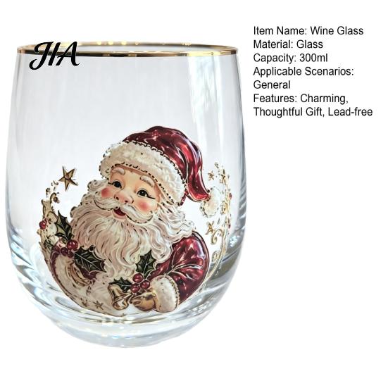 Decoración del Hogar Cristalería Vasos para Cócteles Navideños, Vaso con Diseño de Papá Noel Muñeco de Nieve Reno Árbol, 300ml Sin Plomo Cristalería para Mesa Festiva