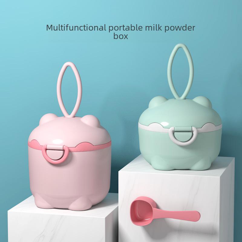 Portable Baby Milk Powder Travel Storage Box with Moisture-Proof Sealed Compartments for Complementary Food and Rice Powder.