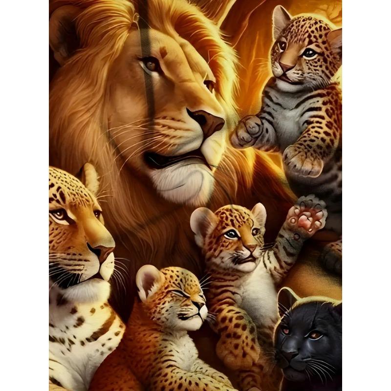 3D Jungle Animals Printed T-Shirt for Men Cool King Lion and Cheetah Cubs Graphic Short Sleeve Tees Trendy Summer Round Neck Streetwear Clothing