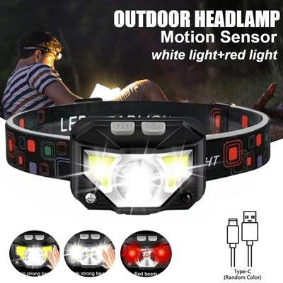 Helle LED-Stirnlampe, wiederaufladbare Stirnlampe mit rotem Licht, wasserdicht, Bewegungsmelder, Stirnlampe, Camping-Lauflicht