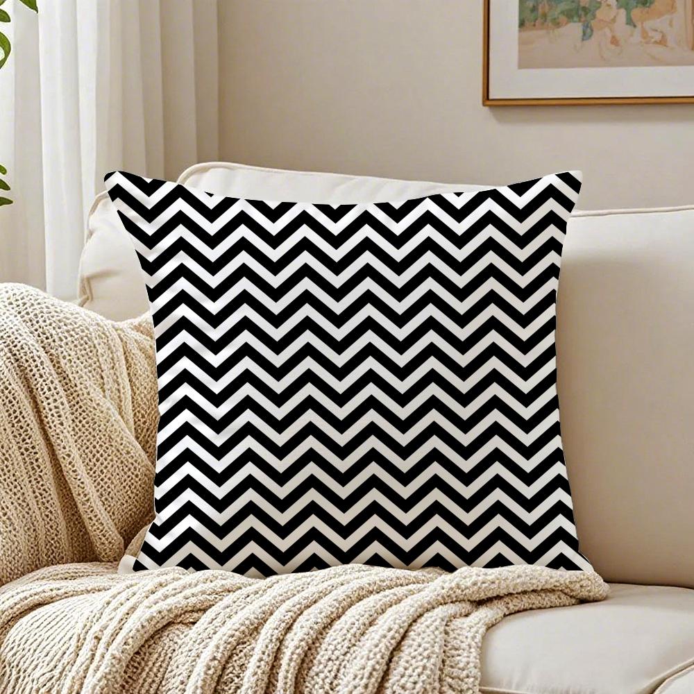 New Black White Geometric Design Pillow Case Double-Sided Plush Sofa Cushion Covers Organic Breathable Invisible Zipper
