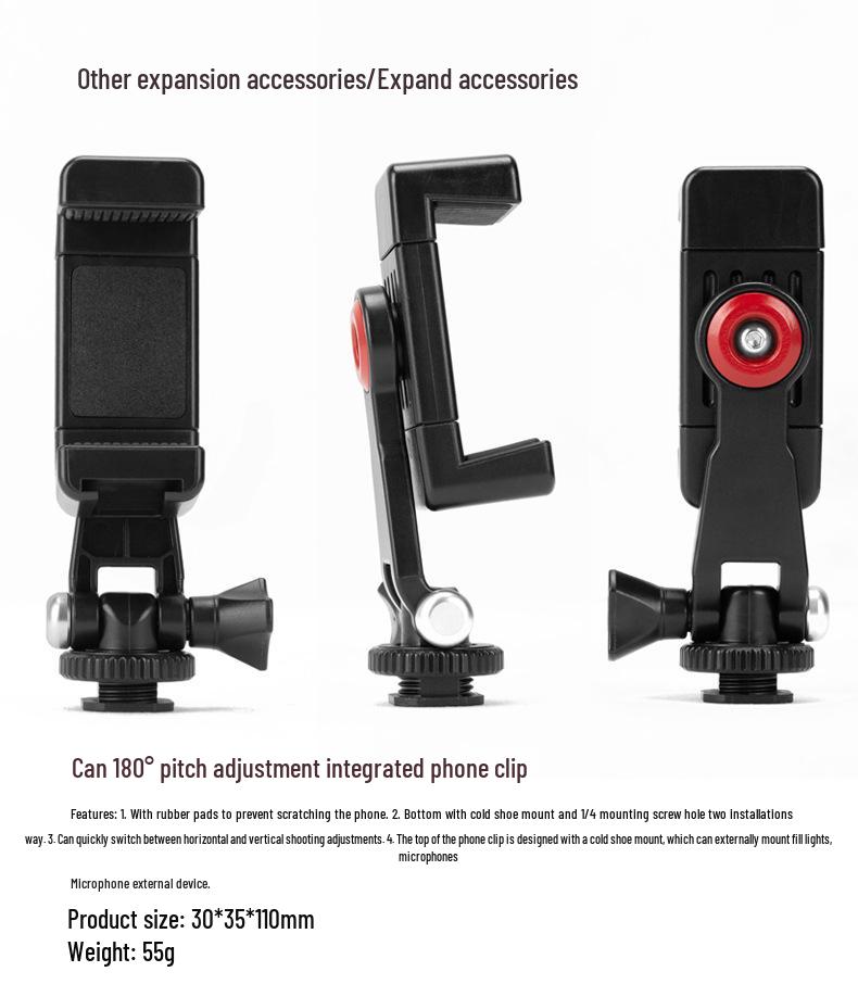 Manjike Portable Aluminum Phone Cage with Light and Mic for Live Streaming