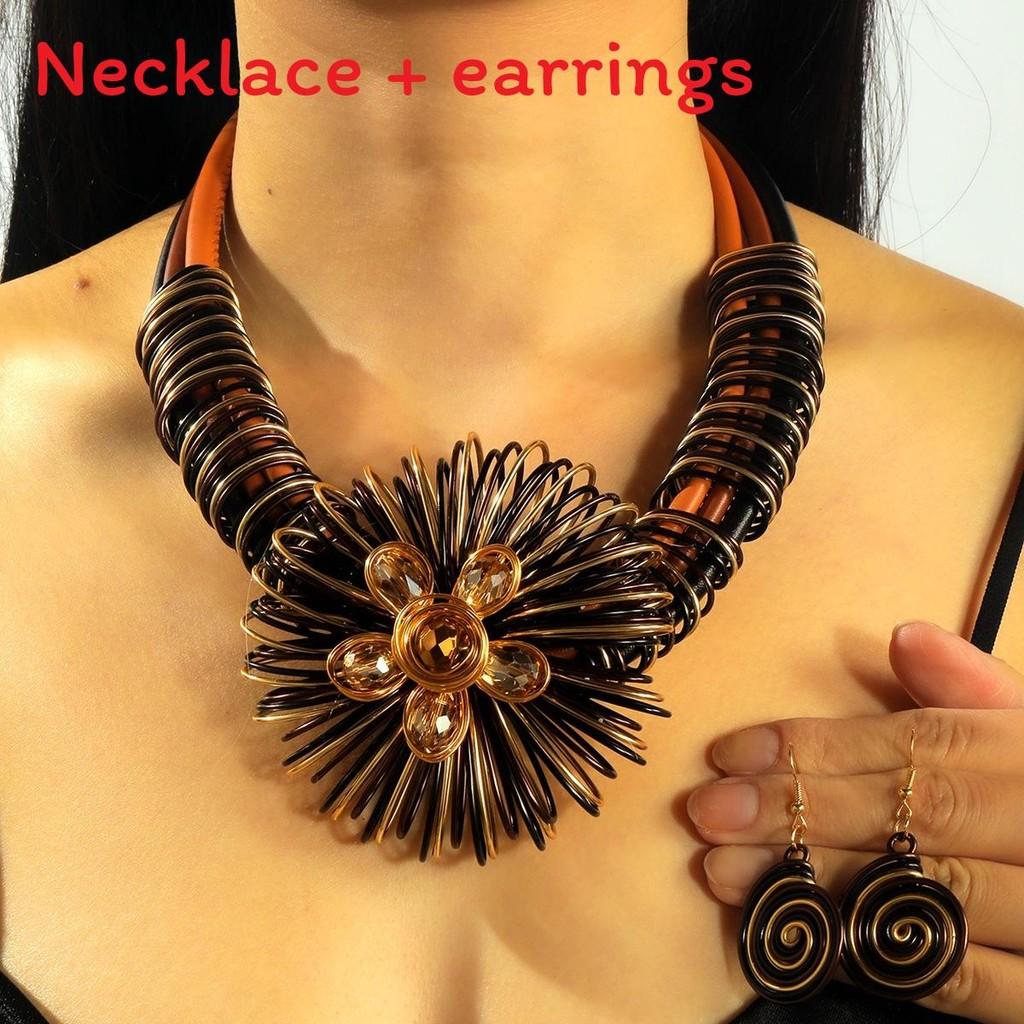 Modern Water Crystal Floral Jewelry Set With Alloy And Embossed Embedding For Spring Wear