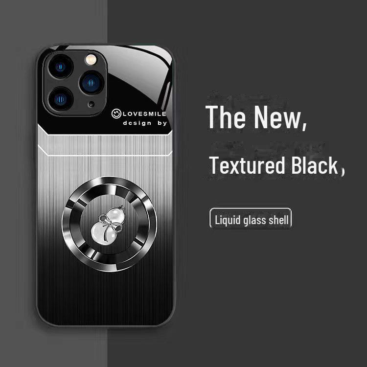 Kompatibilní s iPhone X/XS, 11/12, 13Pro a XR SE: Luxusní pouzdro s texturou dřeva a tekutým sklem ve tvaru tykve pro štěstí, odolné proti pádu.