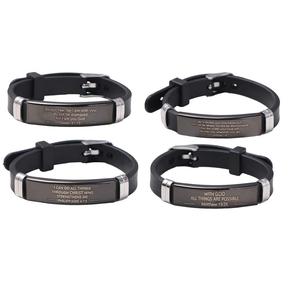 Silicone Material Christian Faith Bracelet Black Stainless Steel Inspirational Bracelet Unisex