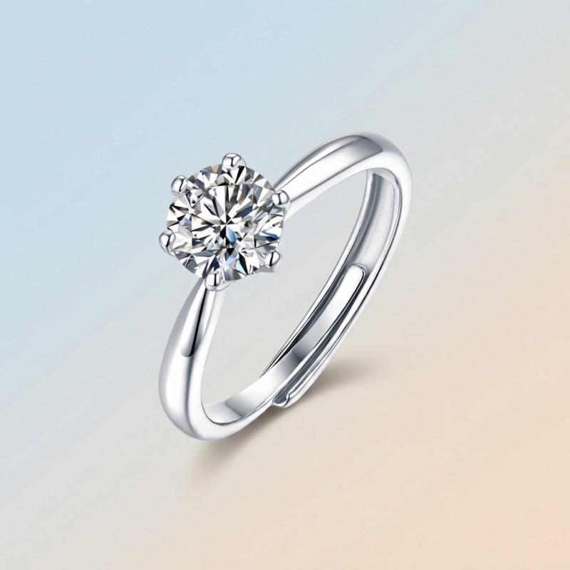 Sterling Moissanite Ring Women Lightweight Adjustable Solitaire Engagement Style Six Prong Setting