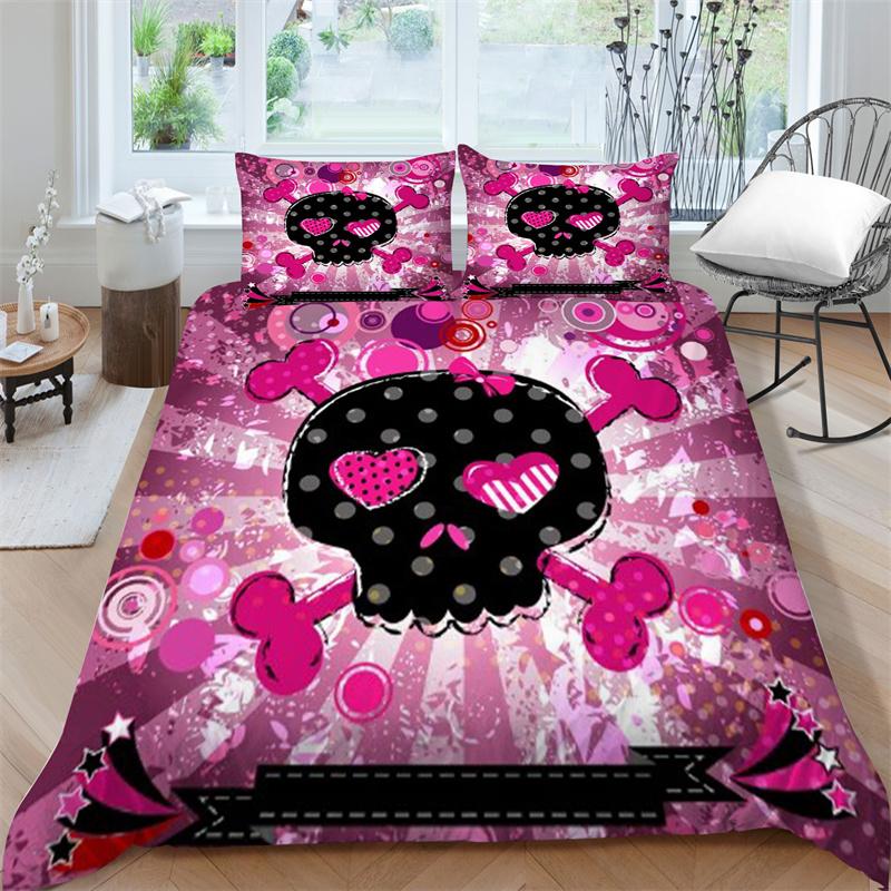 Bedding Set 3D Skull Printing Bedding Set Bedclothes Bed Three Piece Comfortable Pillowcase Polyester Quilt Cover