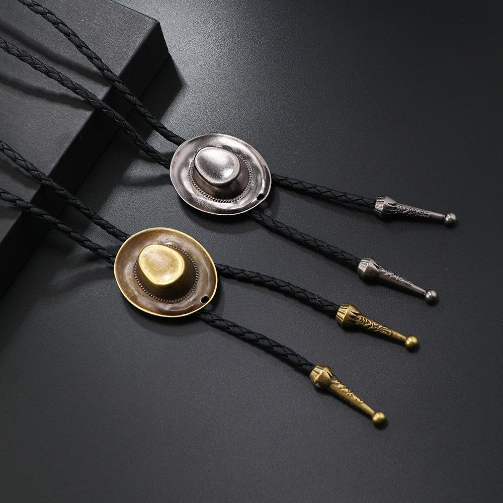 Vintage Denim Hat Jazz Hat Feathers Men And Women Couple Cowhide Rope Long Sweater Chain Poirot Tie Pendant