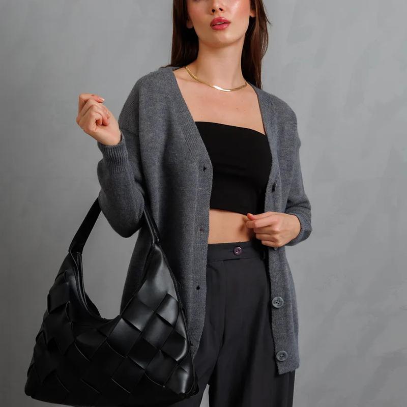 Women Autumn Winter  Wardrobe Staple solid color  Loose Cardigan Sweater Coat