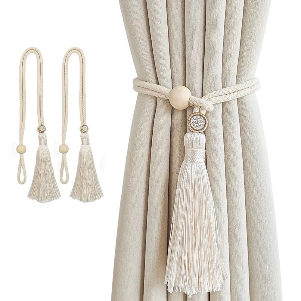 2Pcs Nordic Magnetic Curtain Binding Strap Solid Wood Decorative Curtain Tiebacks Woven Curtain Clasp Home Decoration