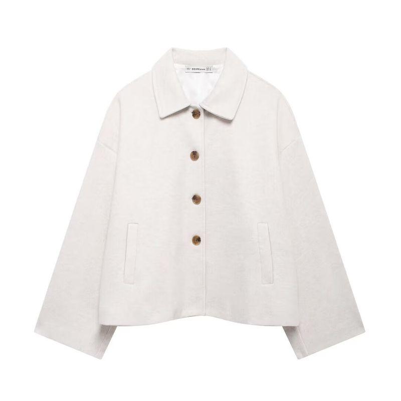 Kaslead New Arrival Women's Clothing Fashion Style Fashion Minimalist All-Matching Short Shirt Collar Woolen Outwear