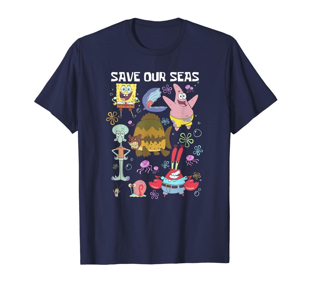Spongebob Squarepants Save Our Seas Earth Day Group Poster T-Shirt