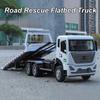 1:32 Road Rescue Flatbed Truck Alloy Dump Model Diecast Toys Car Doors Opened Sound Light Pull Back Vehices Children's Fun Gifts